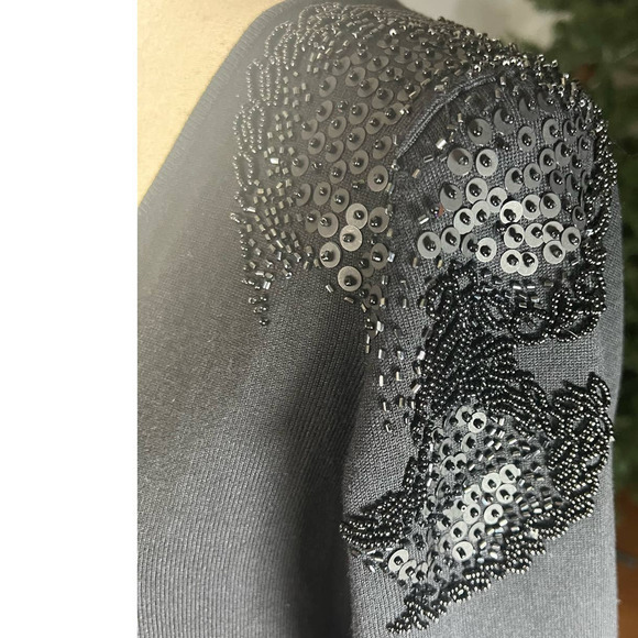 3/$27 NWT Attention V-Neck Wrap Sweater in Black, Embellished Shoulder, Large - Picture 3 of 6